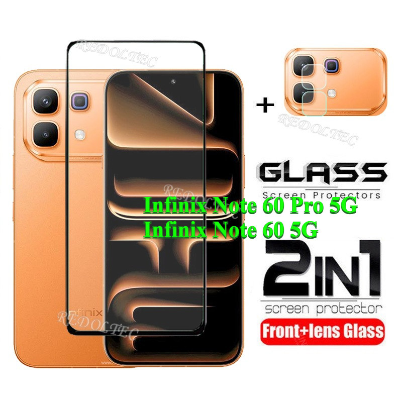 Infinix Note 60 Pro 5G ฟิล์มกระจกนิรภัย 2 in 1 + ตัวป้องกันเลนส์กล้อง คลุมทั้งหมด กาวเต็ม พร้อมป้องกันเลนส์