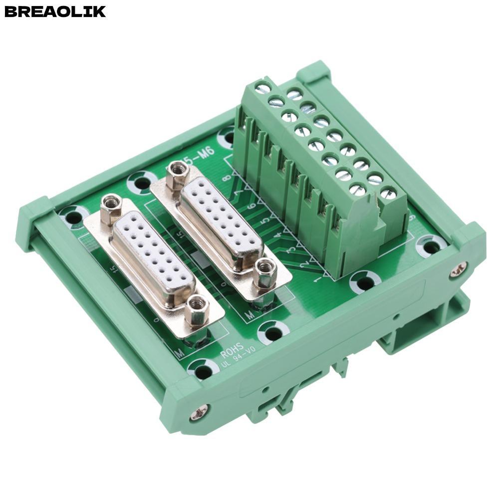 BREAOLIC DB15 DIN Rail, DB15-M6 คู่หญิงหัว DIN Rail Mount โมดูลอินเทอร์เฟซ, บอร์ดเชื่อมต่อ DIN Rail Mount Terminal Block อุปกรณ์สายไฟ