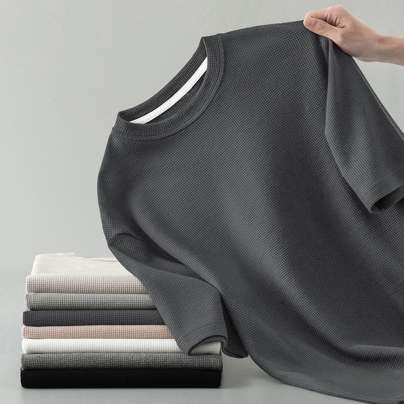 PROMAN เสื้อยืดคอกลมสีทึบลําลองสําหรับบุรุษขนาดใหญ่พิเศษ