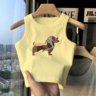 NFV เสื้อกล้ามผู้หญิง ลายน้องหมาดัชชุนด์น่ารัก คอกลม แฟชั่นส…