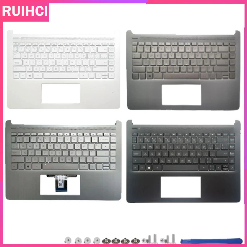 สําหรับ HP 14-DQ 14-FQ 14S-FR TPN-Q221 ใหม่ US RU แป้นพิมพ์แล็ปท็อป Palmrest ฝาครอบด้านบนเปลี่ยน L82
