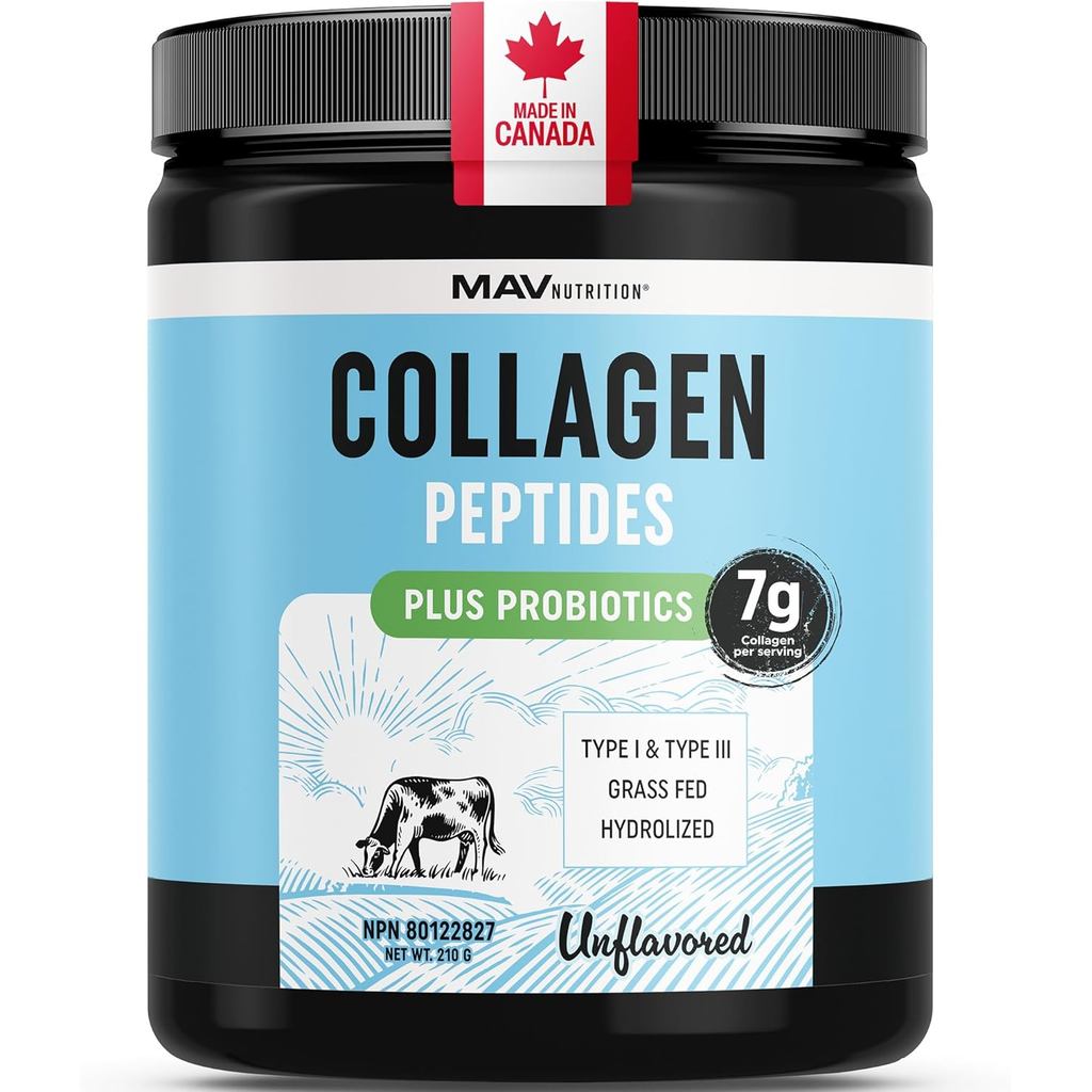 ผงคอลลาเจน + โปรไบโอติก | ผลิตในแคนาดา | Grass Fed Hydrolyzed Type 1 & Type 3 คอลลาเจนเปปไทด์ | เส้น