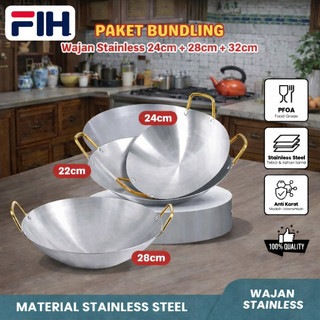 COD Wajan Penggorengan Anti Lengket Stainless Steel 304 - Tebal, Tahan Panas, Tanpa Lapisan, untuk Dapur Rumah Tangga