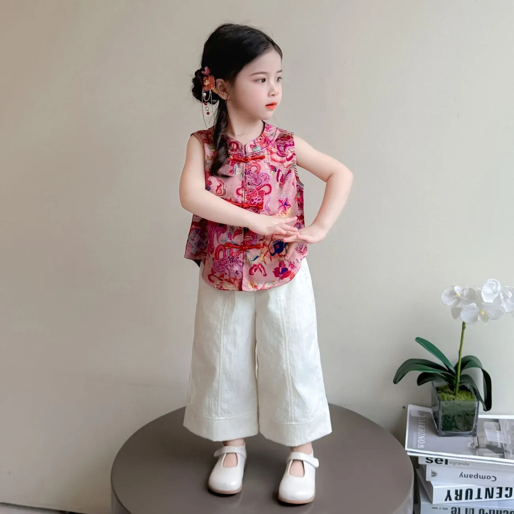 ชุดสอง PCS สไตล์จีนดั้งเดิมสำหรับเด็กผู้หญิง