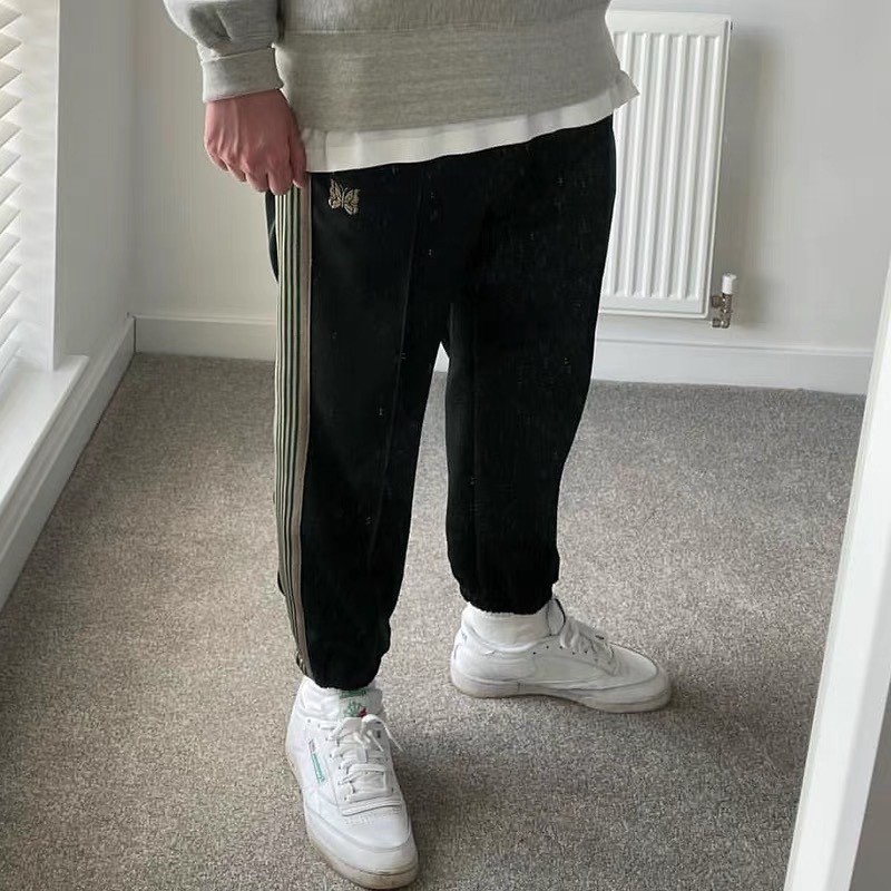 DW62 NEEDLES TRACK ผีเสื้อปักซิปกางเกง Drawstring ผู้ชายผู้หญิงญี่ปุ่นกีฬากางเกงลําลอง