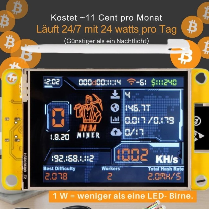 Nmminer1,000Kh/s Lotto Machine NerdMMiner 2.8 นิ้วหน้าจอขนาดใหญ่ WiFi Lotto Machine