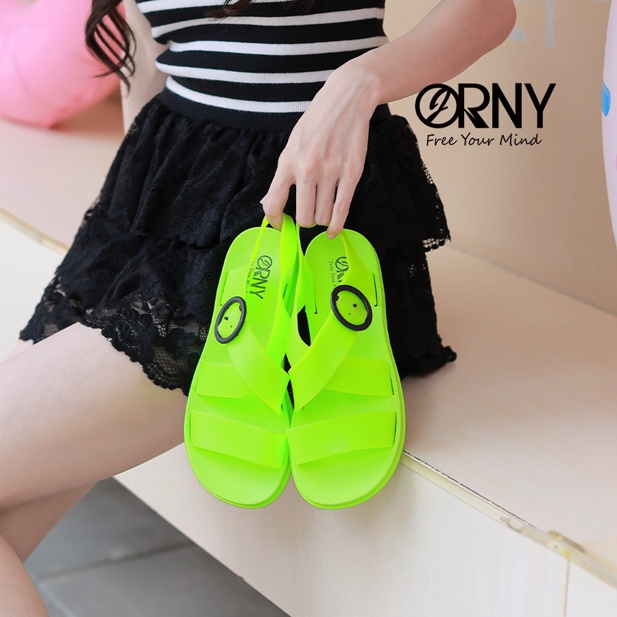 ORNY(ออร์นี่) ® รองเท้าแตะรัดส้นสีสด 1819 เล่นน้ำ เที่ยวทะเล สงกรานต์ สะท้อนแสง สงกรานต์