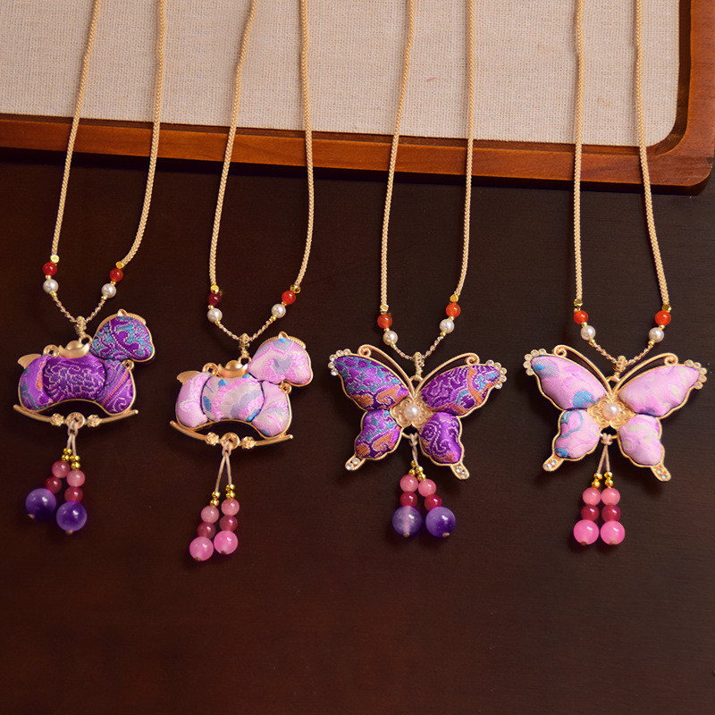 Non-Relic เลียนแบบเพลง Jin สองด้าน Zodiac Pony Gourd สร้อยคอผู้หญิงใหม่สไตล์จีนเสื้อกันหนาวสไตล์จีน 