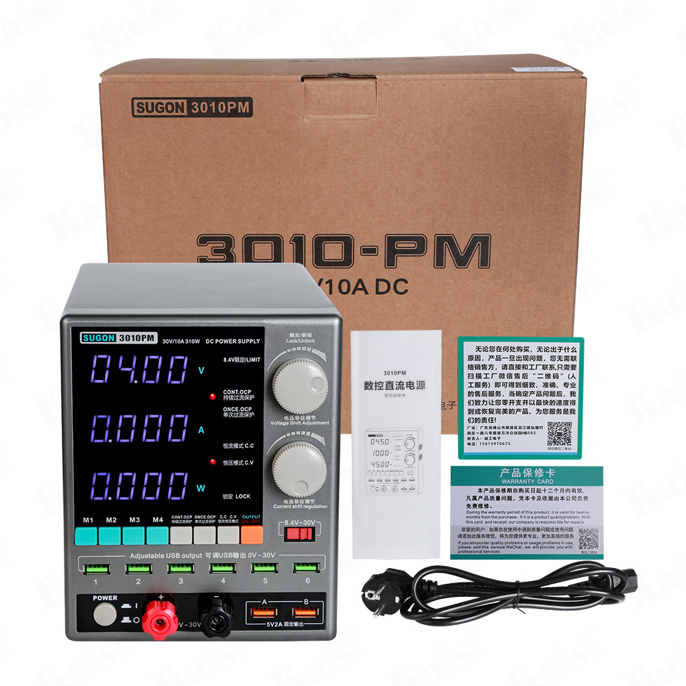 Kaisi Sugon 3010PM แหล่งจ่ายไฟ DC 30V 10A 6 สาย USB 4 ปรับ Pre-set ช่อง DC Power Supply