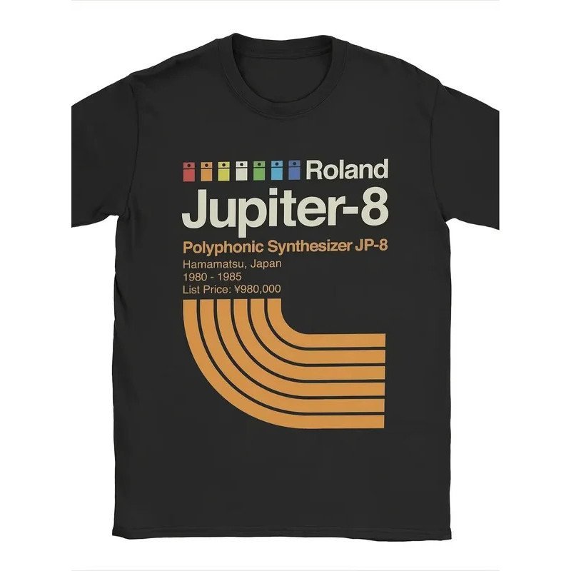 เสื้อยืด mens สไตล์ซินทิเซอร์ ดีไซน์ย้อนยุคป๊อบ.Iconic80s Polyphonic Jupiter-8 เนื้อผ้านุ่มสบาย สำหร