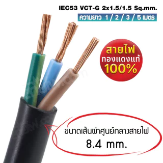 สายไฟ AC สายปลั๊กเสียบคอมพิวเตอร์ มอก.ตรง มีกราวด์ IEC53 VCT-G 2x1.5/1.5 Sq.mm. - C13