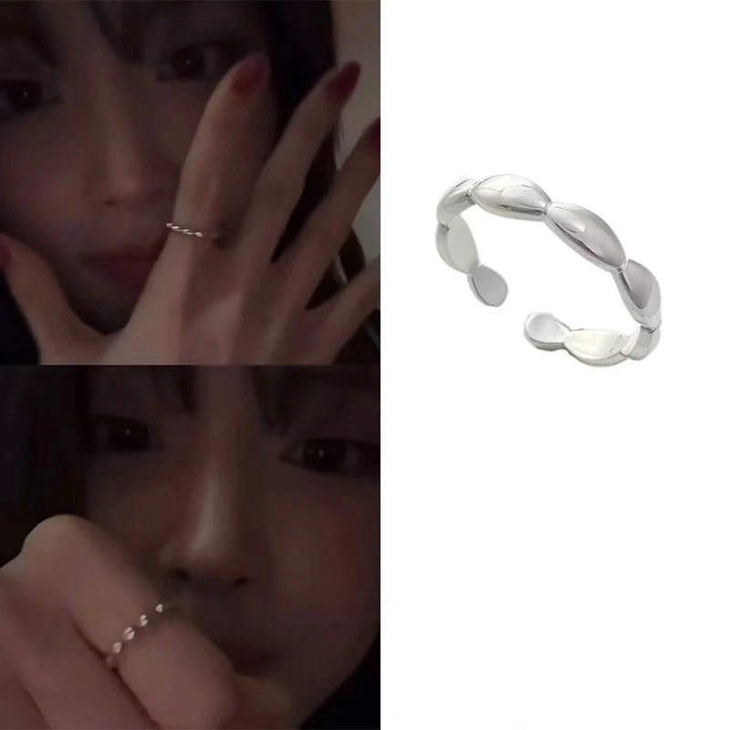 แหวนเงินแบบเรียบง่ายและเปิดแหวนลูกปัด Jiwoo Jin Zhiyu