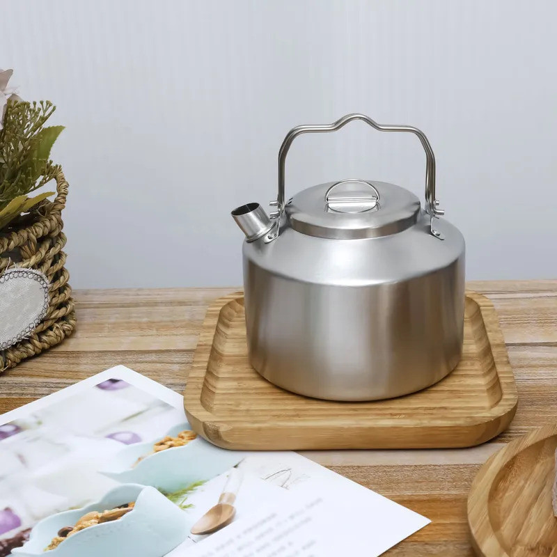 Camping Kettle with Double Handle Stainless Steel Short Nozzle Design Portable Camp Tea Coffee Pot f