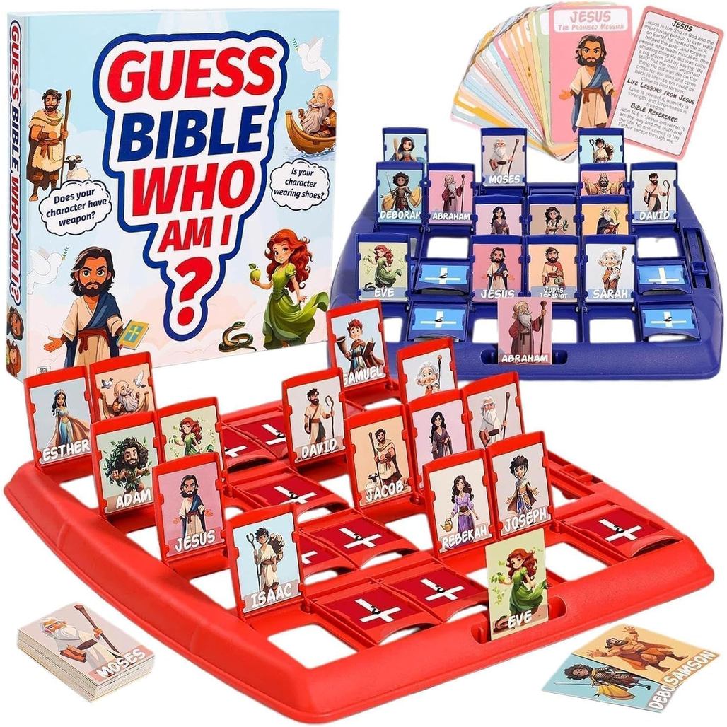 Bible Guess Who Game, Who Am I Board Games สําหรับครอบครัว, 24 ตัวอักษรศักดิ์สิทธิ์พร้อม Scripture & Life Story Cards, Christian Religily Trivia สําหรับของขวัญกลุ่มเยาวชนโรงเรียนวันอาทิตย์