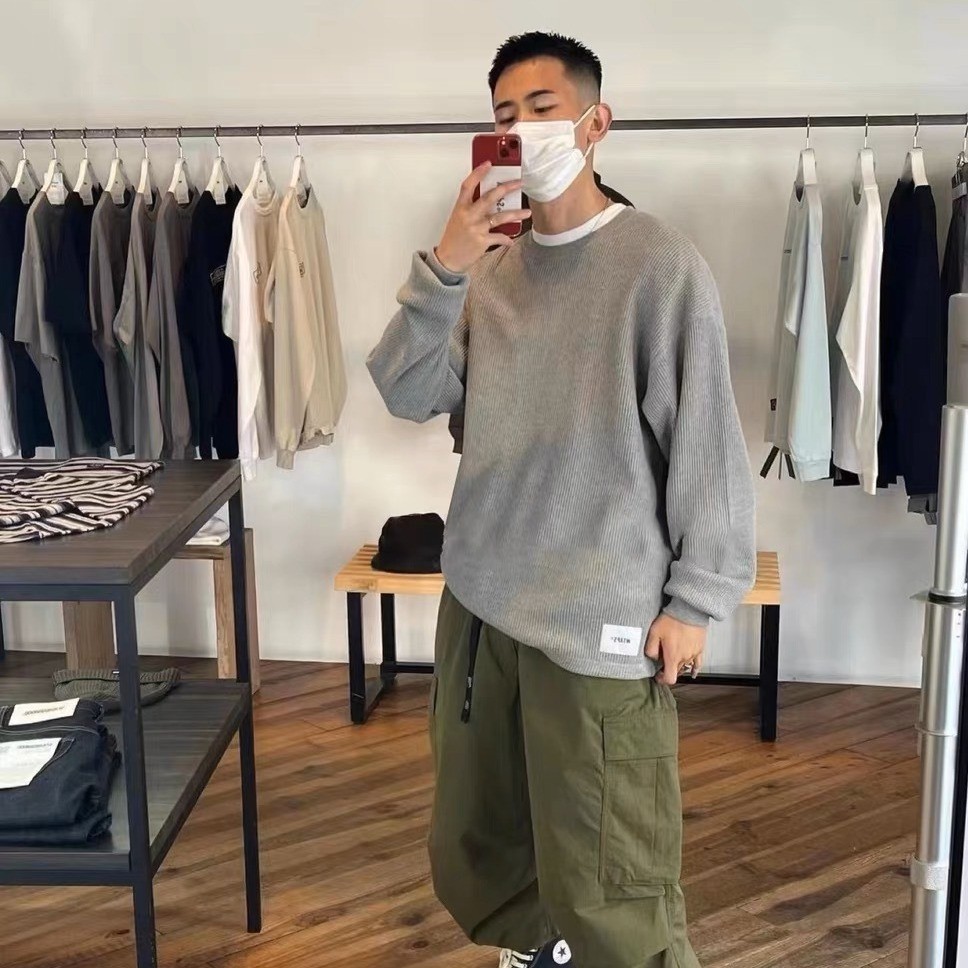 Street Wear WTAPS COTTON WAFFLE คอกลมญี่ปุ่นเสื้อสเวตเตอร์ สวมใส่ง่ายและสบาย