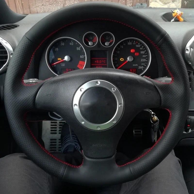 สีดําหนังเทียมพวงมาลัยรถสําหรับ Audi A2 8Z A3 8L Sportback A4 B6 Avant A6 C5 A8 D2 TT 8N S3 S4 RS 4 