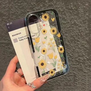 นิ่ม 2in1 สีแคนดี้ เข้ากันได้สำหรับ เคสไอโฟน11 สำหรับ iphone 16 Pro Max 7Plus XR 12 13 14 15 ดอกไม้สวยๆ