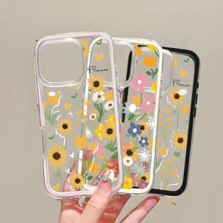 นิ่ม 2in1 สีแคนดี้ เข้ากันได้สำหรับ เคสไอโฟน11 สำหรับ iphone 16 Pro Max 7Plus XR 12 13 14 15 ดอกไม้สวยๆ