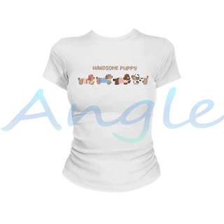 (จัดส่งตลอด 24 ชั่วโมง）Angle Official เสื้อยืดกระชับผู้หญิง ผ้านุ่มสบายผิว เหมาะแต่งตัวประจำวัน สไตล์เทรนด์สาววัยรุ่น L6