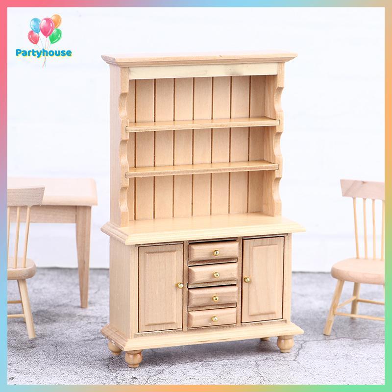UVIG> 1:12 Dollhouse Miniature Wood Display Cupboard Shelf Cabinet ตกแต่งตู้ทาสีใหม่