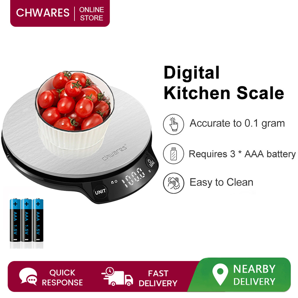 CHWARES by Camry 5kg/0.1g เครื่องชั่งดิจิตอลในครัวระดับพรีเมียม (EK3312) สําหรับเครื่องชั่งน้ําหนักอาหารและกรัมเบเกอรี่และทําอาหารเครื่องชั่งน้ําหนักอาหารสแตนเลสพร้อมจอแสดงผล LED