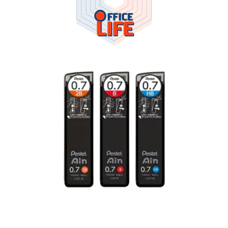 Pentel (เพนเทล) ไส้ดินสอกด หลอดดำ รุ่น Ain ขนาด 0.3, 0.5, 0.7, 0.9 ความเข้ม HB, B, 2B, 3B, 4B ( 1 หลอด)