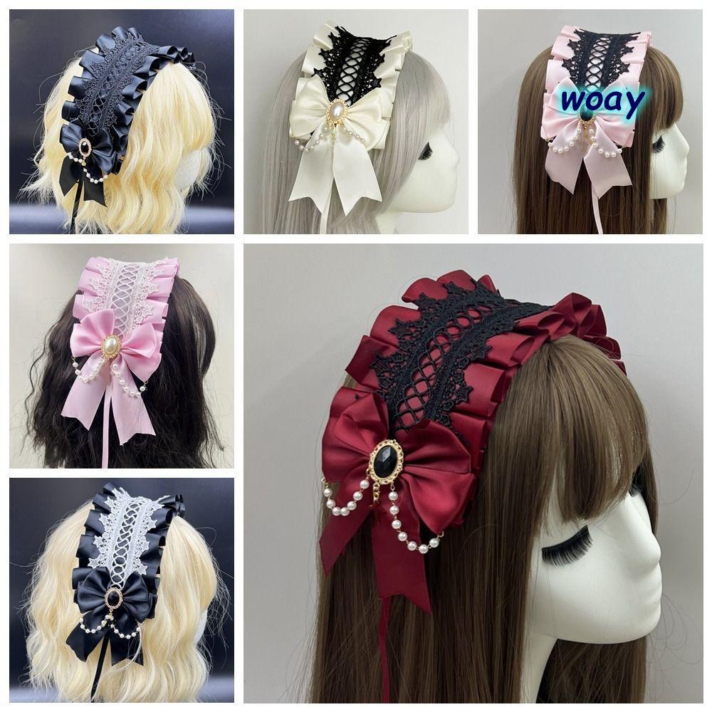 WOAY ที่คาดผมลูกไม้ Bowknot Ribbon สไตล์ Lolita หลากสี สำหรับคอสเพลย์และแฟชั่นน่ารัก