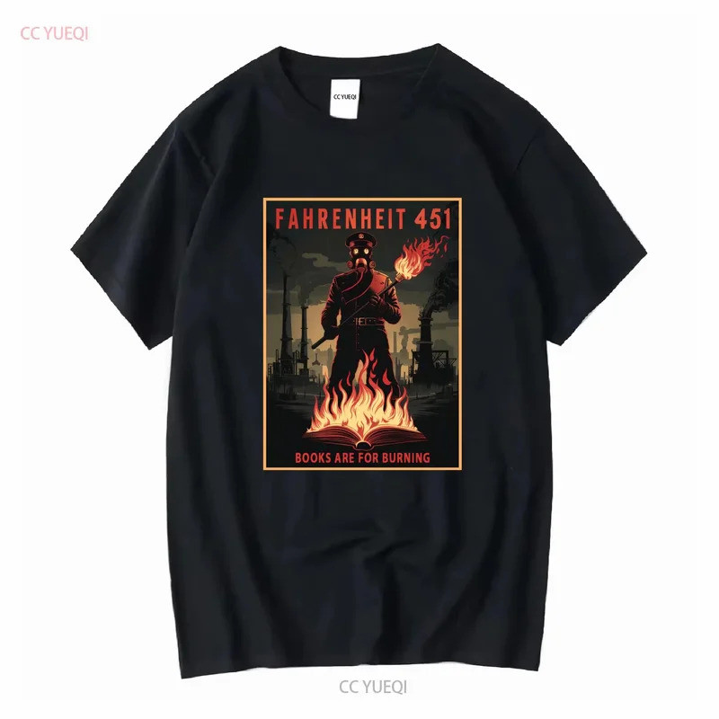 Fahrenheit 451 หนังสือสําหรับ Burning Dystopian Future Sci Fi T เสื้อแฟนผ้าฝ้ายนุ่มยาวหรือแขนสั้น
