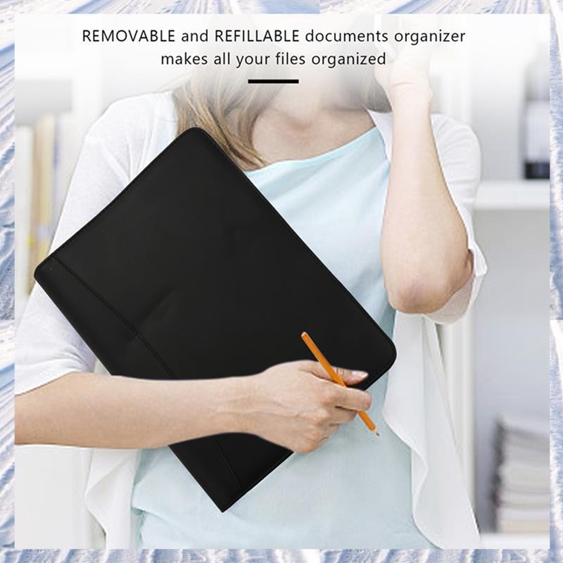 A4 หนังมังสวิรัติ 3 แหวน Portfolio Binder Business Binder Padfolio พร้อมแผ่นรองโน๊ตบุ๊คสัมภาษณ์และธุ