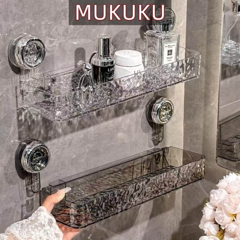 MUKUKU ชั้นวางถ้วยดูด ชั้นแขวน ชั้นวางของ ชั้นวางของอเนกประสงค์ ใช้ได้กับ ห้องน้ำ ห้องครัว