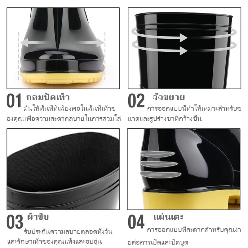SUNNY รองเท้าบูทยางสีดำ สูง12.6นิ้ว กันน้ำ กันฝน พื้นหยักกันลื่น ยางดิบแท้ ใช้ในงานโรงงาน ทำสวน ทำไร่ - รูปที่ 7