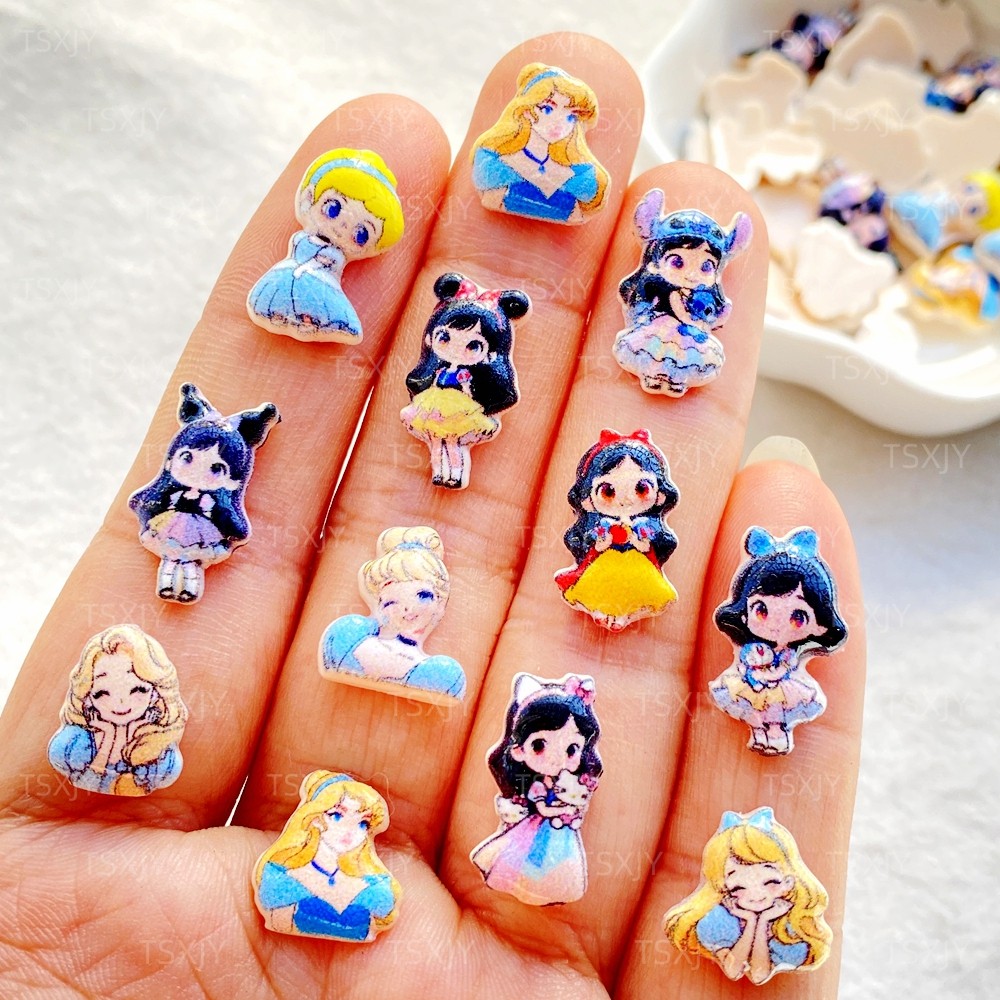 50 ชิ้นเรซิ่นมินิการ์ตูน Disney Princess, สาวเล็บ Flatback Rhinestone Figurines DIY Miniatures สมุดภาพตกแต่งงานฝีมือ