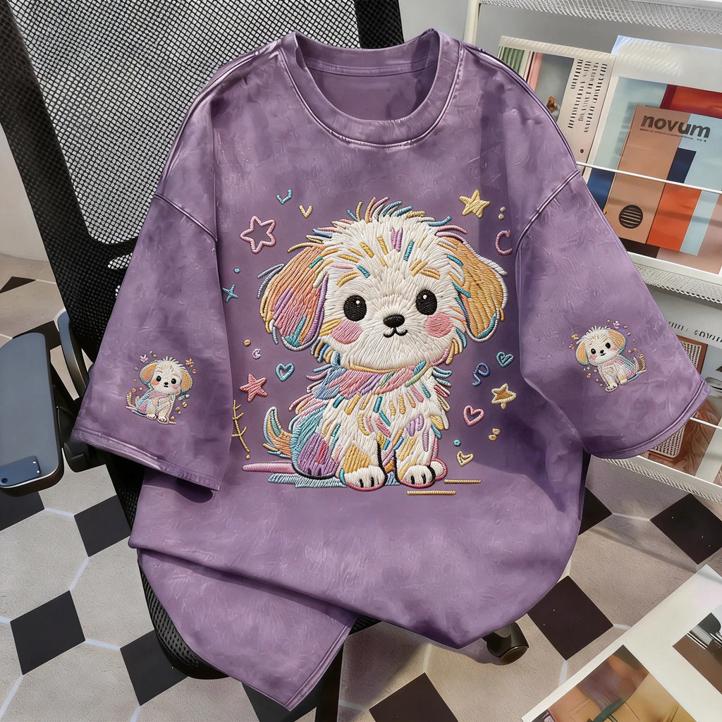 TEE·SHOP🍀เสื้อยืด oversize เสื้อเท่ๆ เกาหลี "2026 Colorful dog"เสื้อแฟชั่นใ เกาหลีสไตล์ พิมพ์ลาย ผ้านิ่มใส่สบาย COD📦
