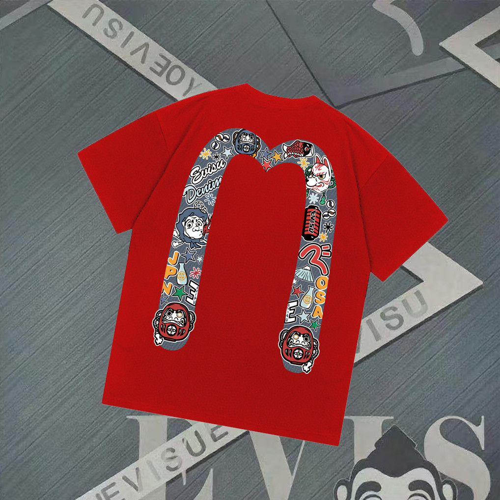 2026สไตล์ใหม่EVISUผู้ชายผู้หญิงพิมพ์เสื้อยืดเสื้อยืดลําลองสวมใส่ด้านนอกเสื้อยืดกีฬาทุกวันCommuter Le