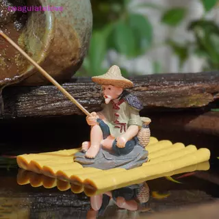 Coagulatelove 1 ชิ้นตกแต่งกลางแจ้งไม้ไผ่ Raft Fisherman Figurine ผู้สูงอายุชาวประมง PVC รูปปั้นสําหรับ Yard ลอย Aquarium Decor [HOT]