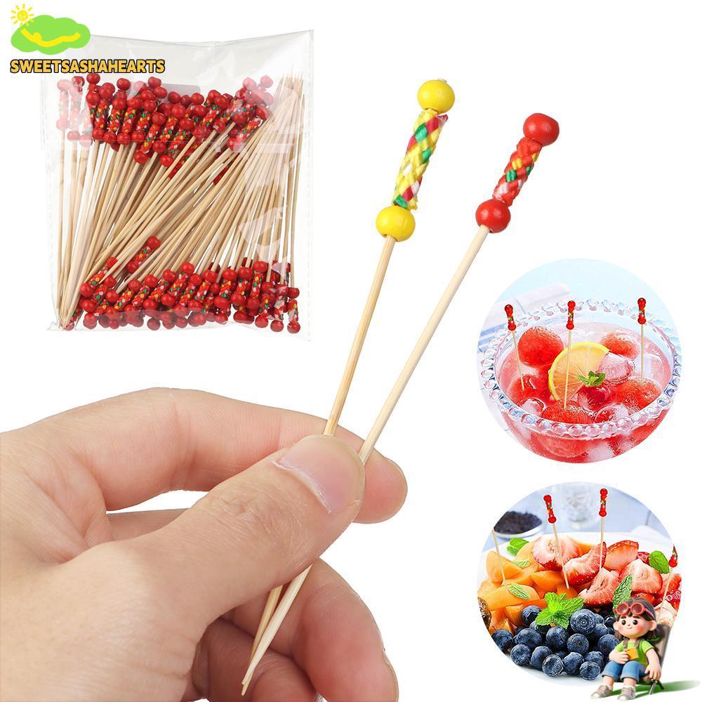 SWEE 100 ชิ้นไม้ไผ่ Picks Picnic Party Supplies สลัดแซนวิชไม้จิ้มฟัน Cupcake ส้อมผลไม้ไม้จิ้มฟัน Skewer อาหารผลไม้ Didi Decor