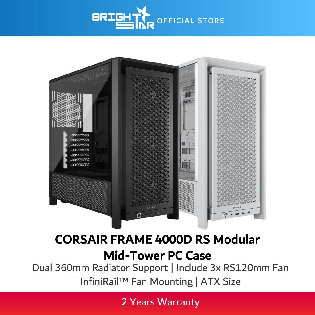 CORSAIR FRAME 4000D RS Modular Mid-Tower PC Case - สีดําสีขาว
