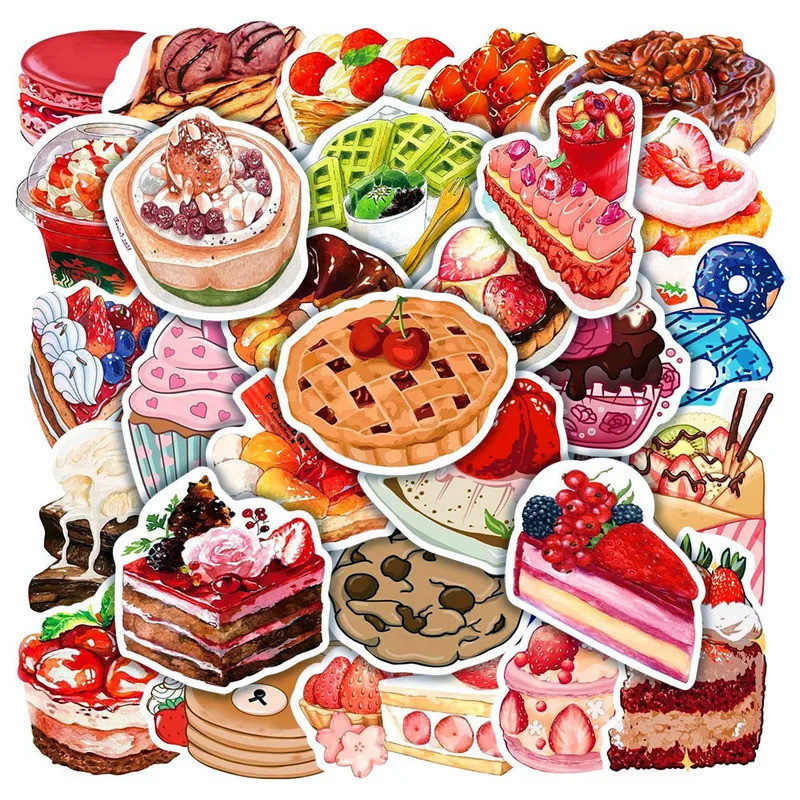 10/30/50pcs Cute Food Graffiti Stickers PVC Waterproof Stationery Phone Fridge Skateboard Luggage Wa