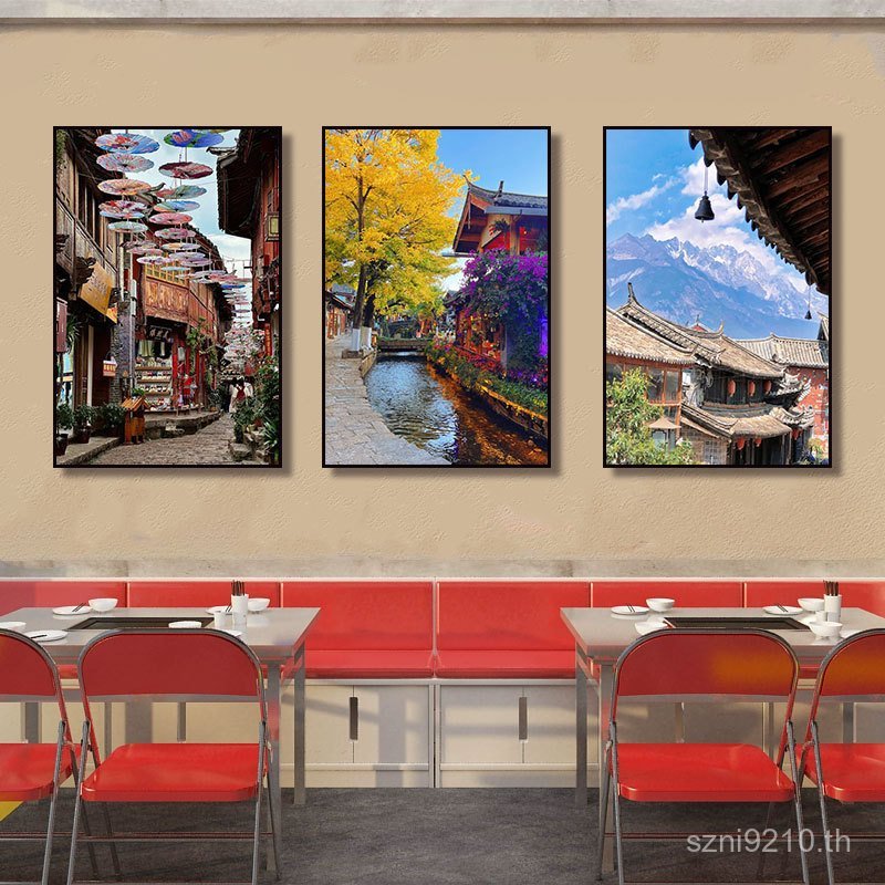ภูมิทัศน์เมืองโบราณภาพวาดโรงแรมภาพวาดตกแต่ง Dahlia สถาปัตยกรรม Lijiang ยูนนาน Baofang ภาพจิตรกรรมฝาผ