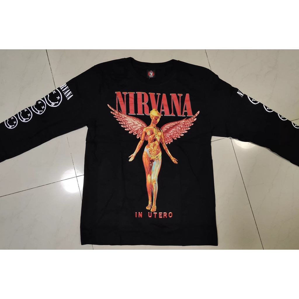 เสื้อยืดแขนยาว Nirvana Band สไตล์ Rock Metal พิมพ์ลายบนผ้าฝ้ายแท้