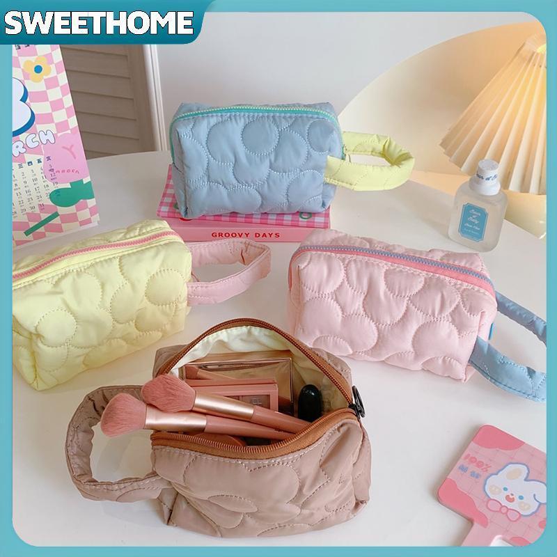 SWEETHOME กระเป๋าเครื่องสําอางสีลูกกวาดผ้าสักหลาดนุ่มลายการ์ตูนกระเป๋าถือแฟชั่นสําหรับผู้หญิง SWEETH