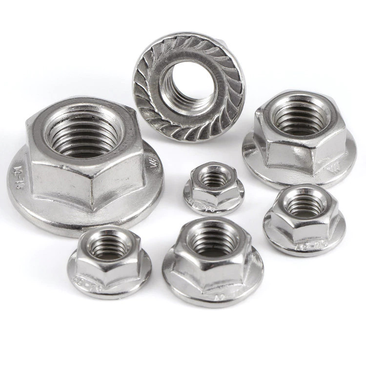 ยกกล่อง หัวน็อตจานจักร ตัวเมีย ติดแหวน สแตนเลส 304 หัวน็อต พื้นหยาบ เกลียวมิล หยาบ Hexagon Flange Nut / มือซ้าย อ่อนนุชซ้าย M4 M6 M8 M10 M12 [CYG-FC-9]
