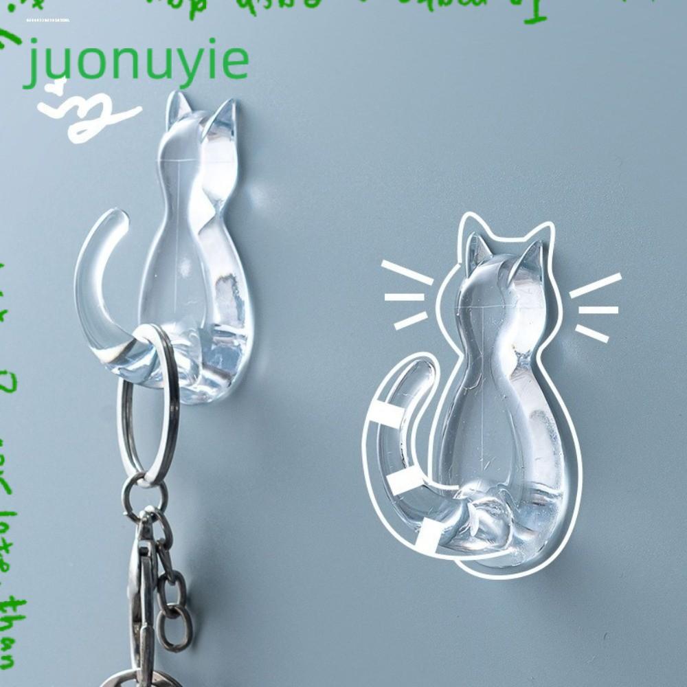 JUONUYIE ตะขอเหนียวหางแมว 5 ชิ้น, ตะขอติดผนังแบบไม่ต้องเจาะรูติดผนัง, ชั้นวางผ้าเช็ดตัวกันน้ําโปร่งใสสร้างสรรค์ประหยัดพื้นที่