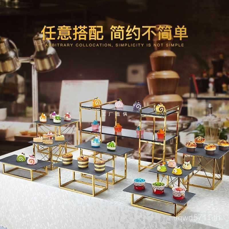 Golden Table Tea Luxury Pastry Display Stand Stand ขายส่งขนมหวานอาหารเย็นสแตนเลส Pastry Break Buffet