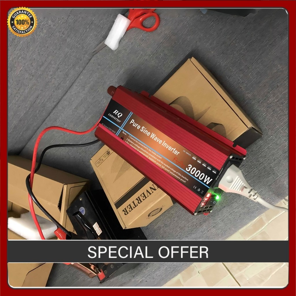 uiiwell อินเวอร์เตอร์ 3000 วัตต์ เพียวซายเวฟแท้ แปลงไฟ 12V 24V เป็น 220V เครื่องแปลงไฟบ้าน วัตต์เต็ม