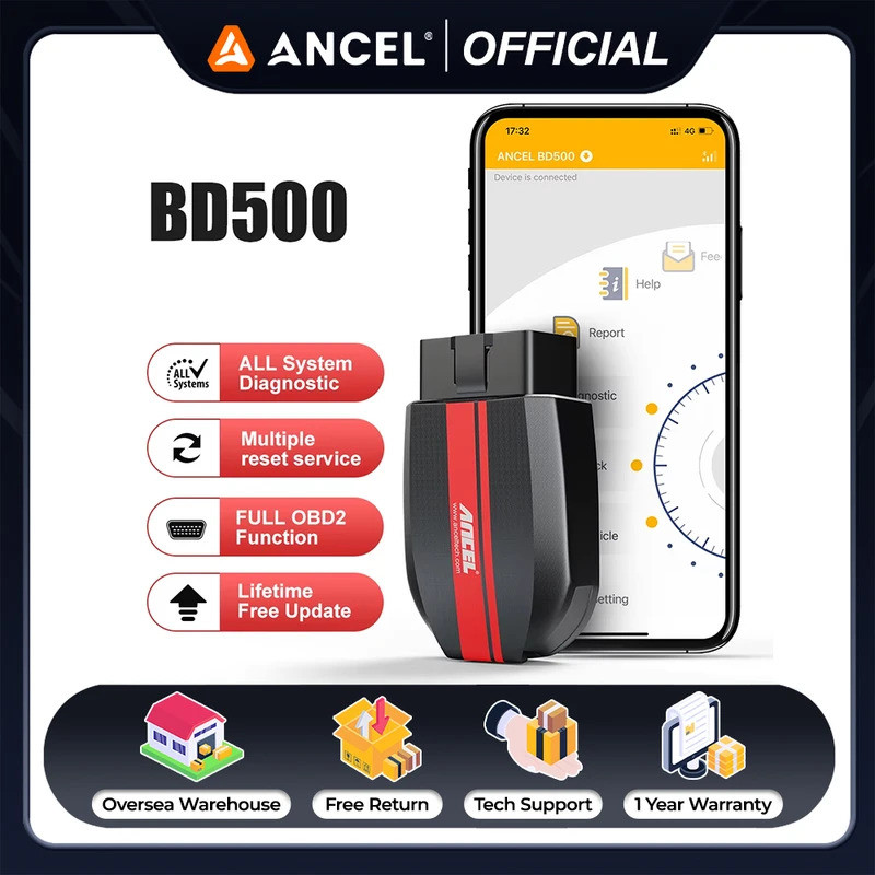 ANCEL BD500 OBD2 เครื่องอ่านรหัสอัตโนมัติบลูทูธ IOS Android เครื่องมือวินิจฉัยอัจฉริยะ EPB รีเซ็ตน้ํ