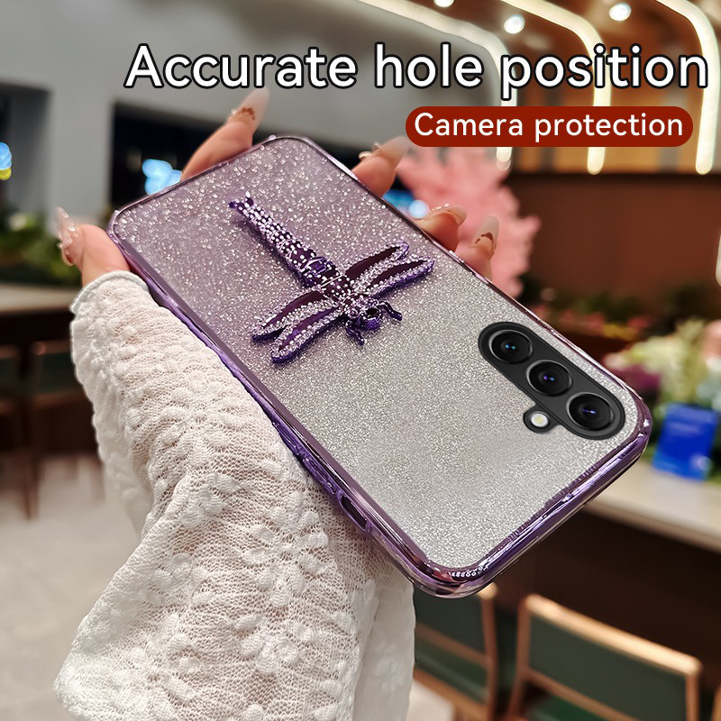 เคสโทรศัพท์ใหม่ Samsung Galaxy A57 A37 ฝาหลังพร้อมไล่ระดับสี 3D dragonfly Stand Bracket หรูหรา Slim 