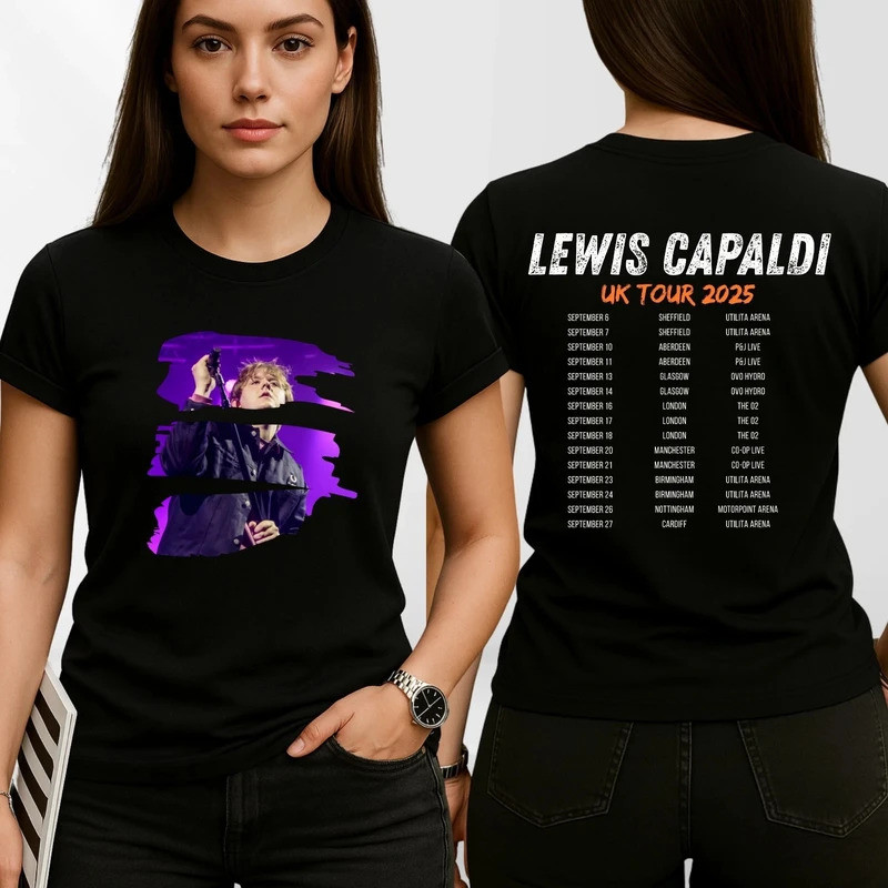 เสื้อยืดคอนเสิร์ต Lewis Capaldi UK Tour ใหม่, สินค้าคอนเสิร์ต, สําหรับแฟน, ท็อปส์ซูหรูหราคุณภาพสูง