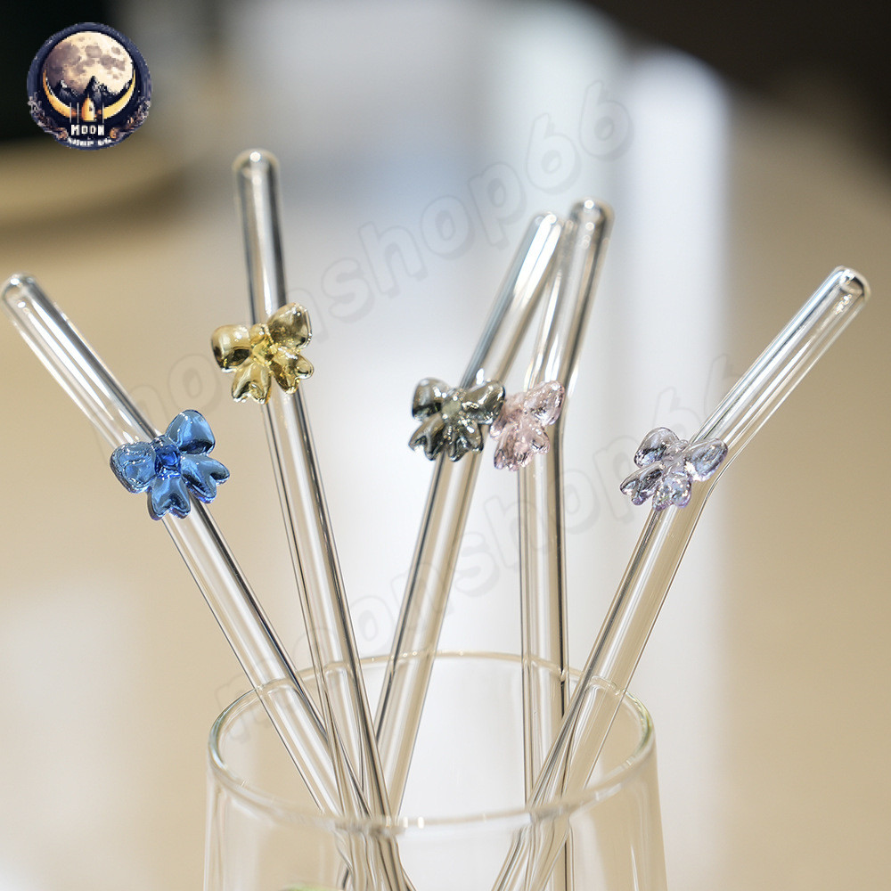 หลอดดูดน้ำ หลอด หลอดแก้วดูดน้ำ insหลอดดูดมีโบว์ วัสดุแก้ว สวยมาก พร้อมส่ง