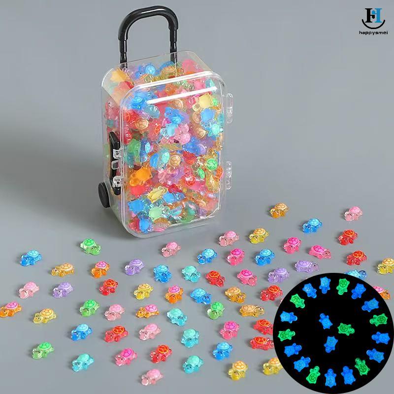 [GA] 100 ชิ้นการ์ตูน 3D เต่าเรืองแสง DIY Dopamine สีมินิเรซิ่นสัตว์ Night Glow Miniature Figurines Fairy ตกแต่งสวน [TH]